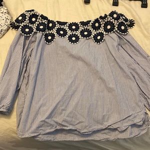 loft embroidered top off the shoulder blouse
